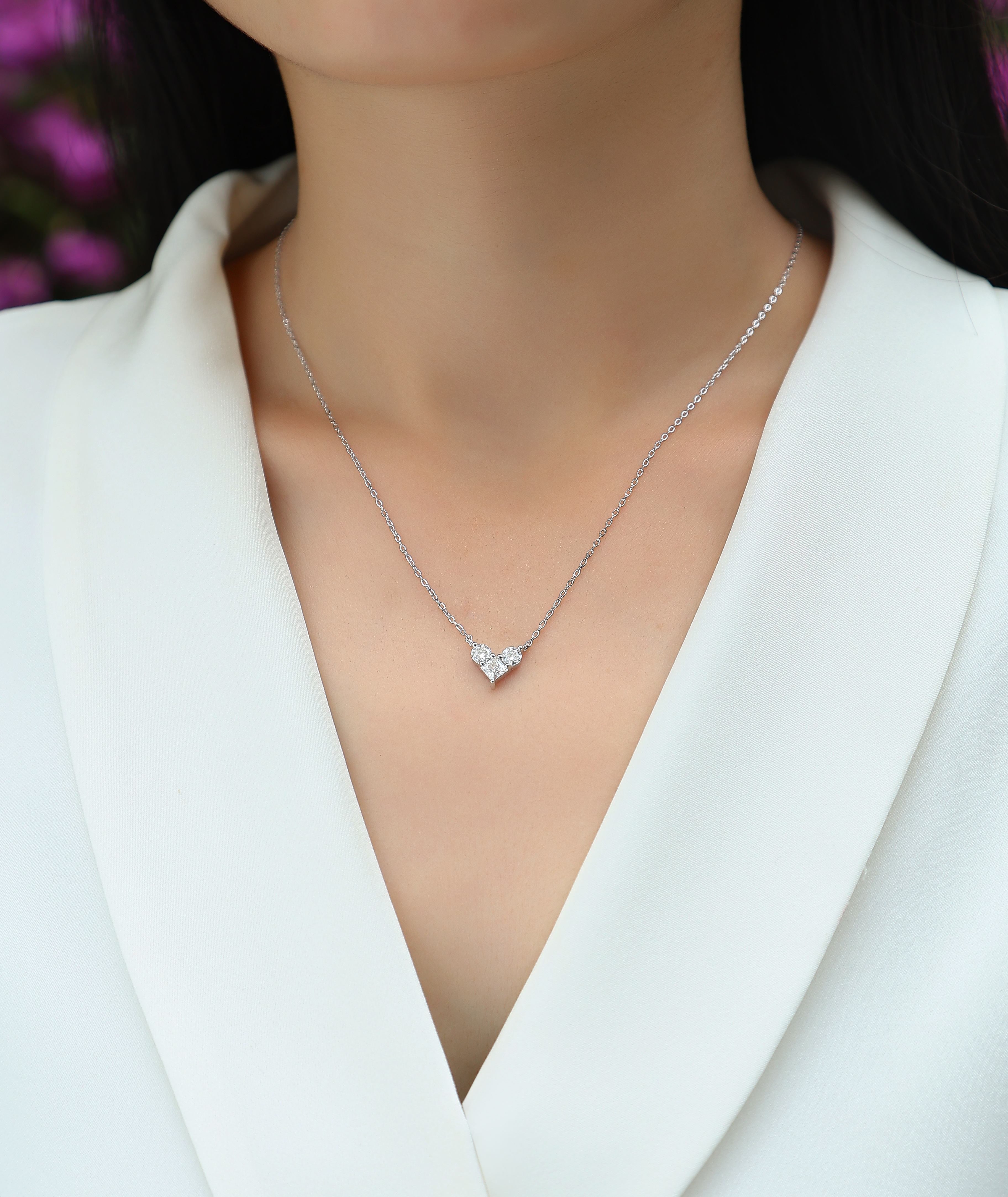 Square-Cut Moissanite S925 Silver Pendant Necklace Set | Vloy