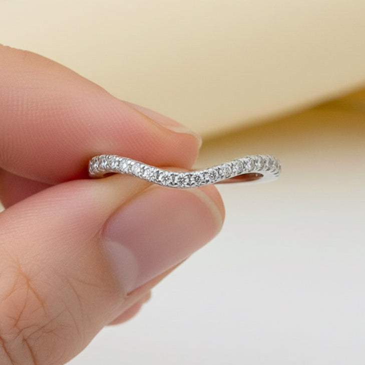 Curved Pave Diamond Wedding Band 14K Solid Gold bingut-4b.myshopify.com n/a