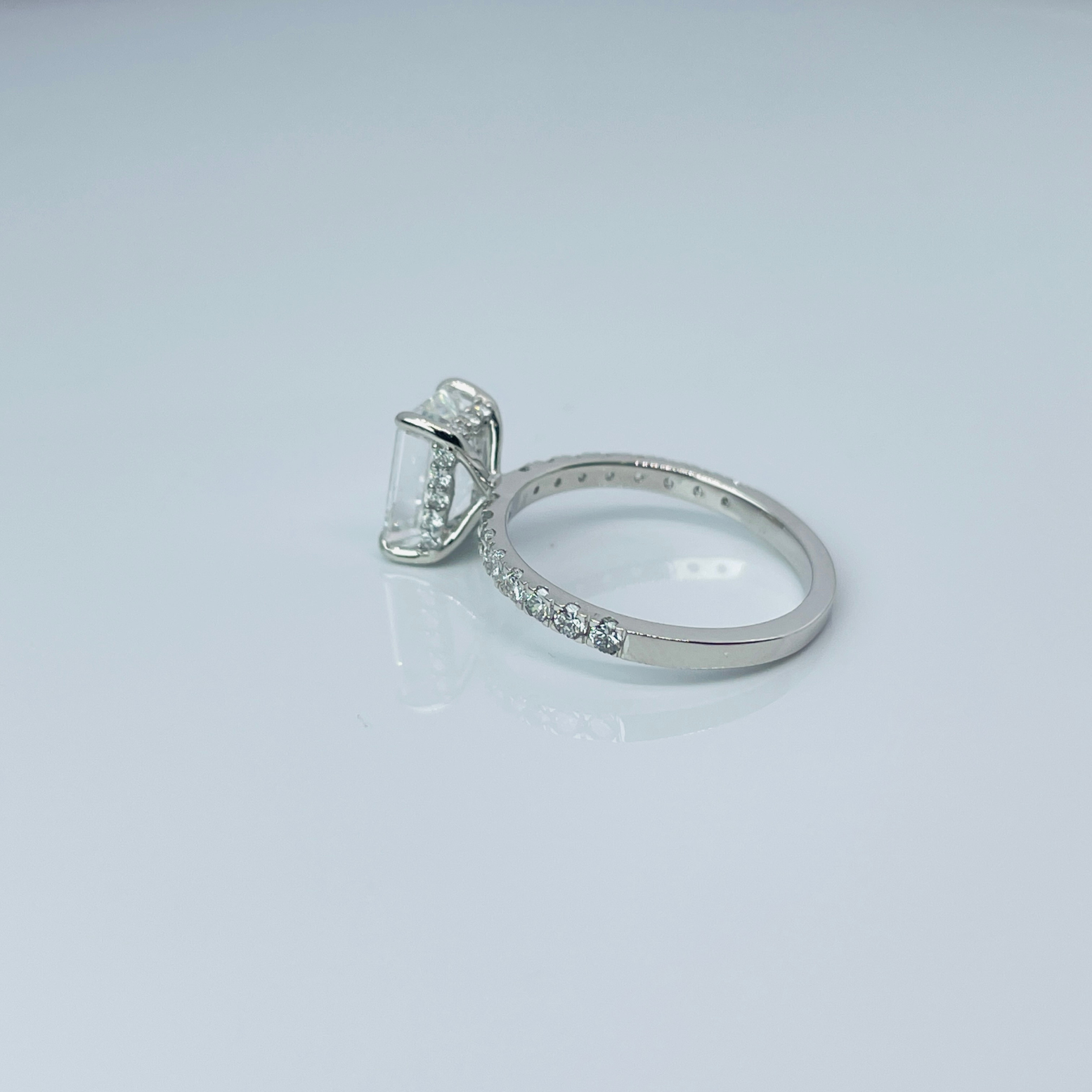 2 to 4 Carat Emerald Cut Pave Setting 14K Solid Gold Solitaire Diamond Engagement Ring