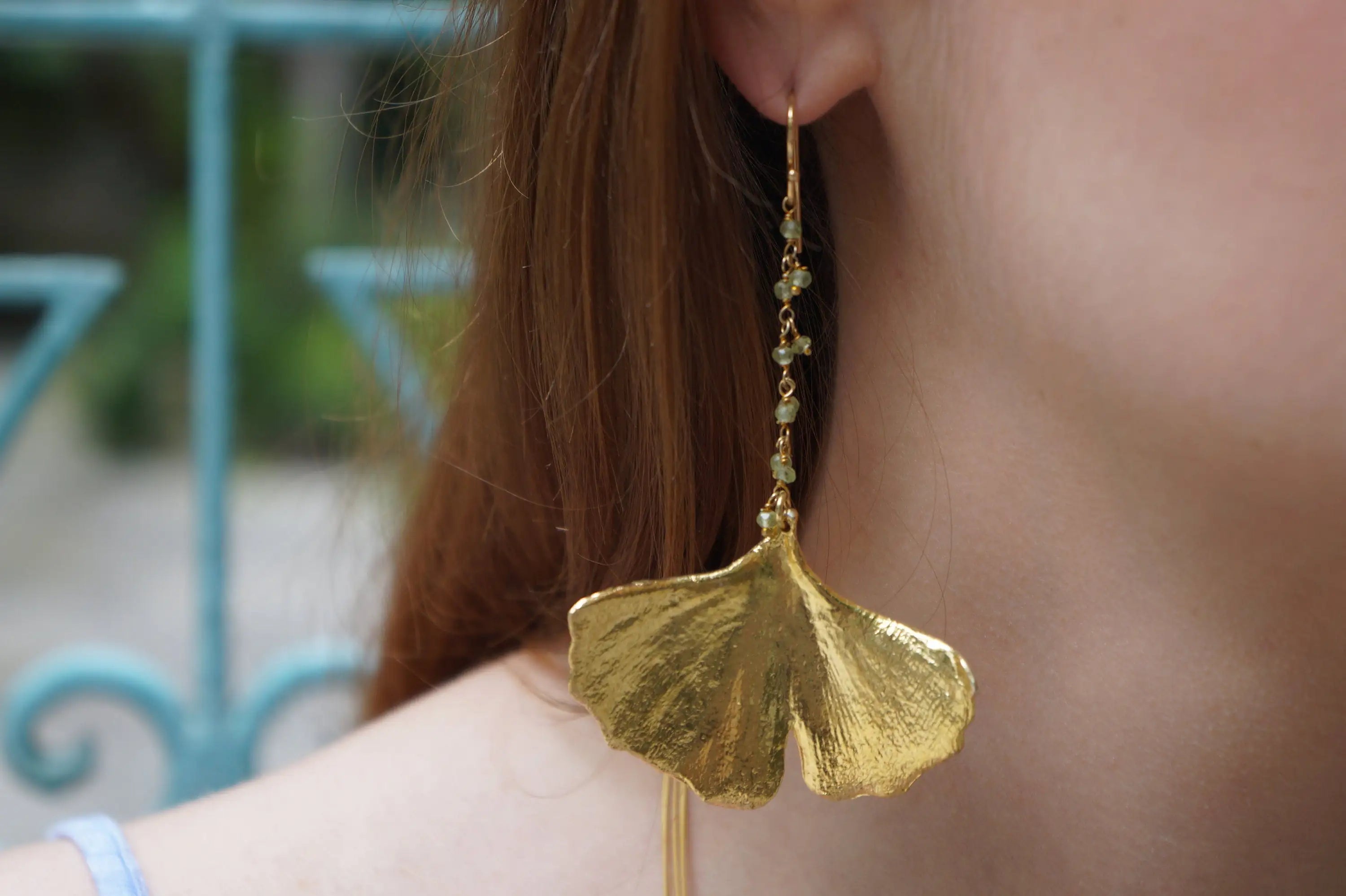 Ginkgo Leaf Earrings: Long Gold Dipped on Sterling Silver bingut-4b.myshopify.com n/a
