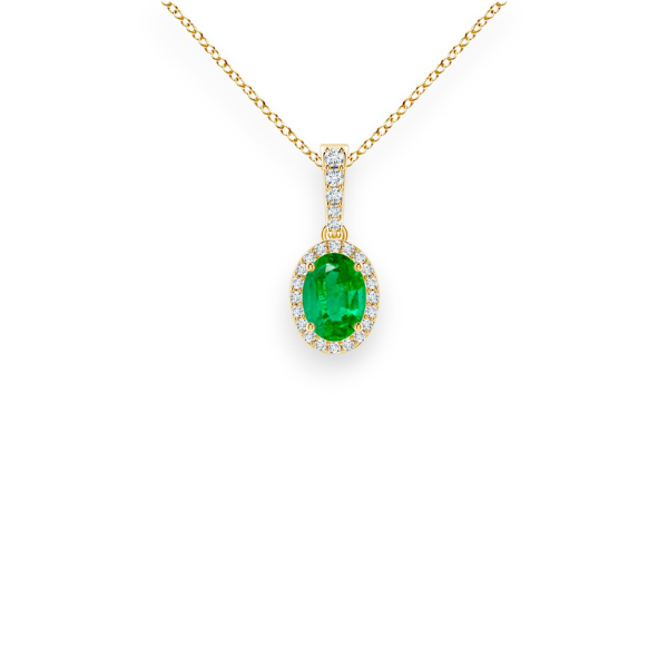 14K Solid Gold Genuine Emerald Halo Diamond Necklace-1
