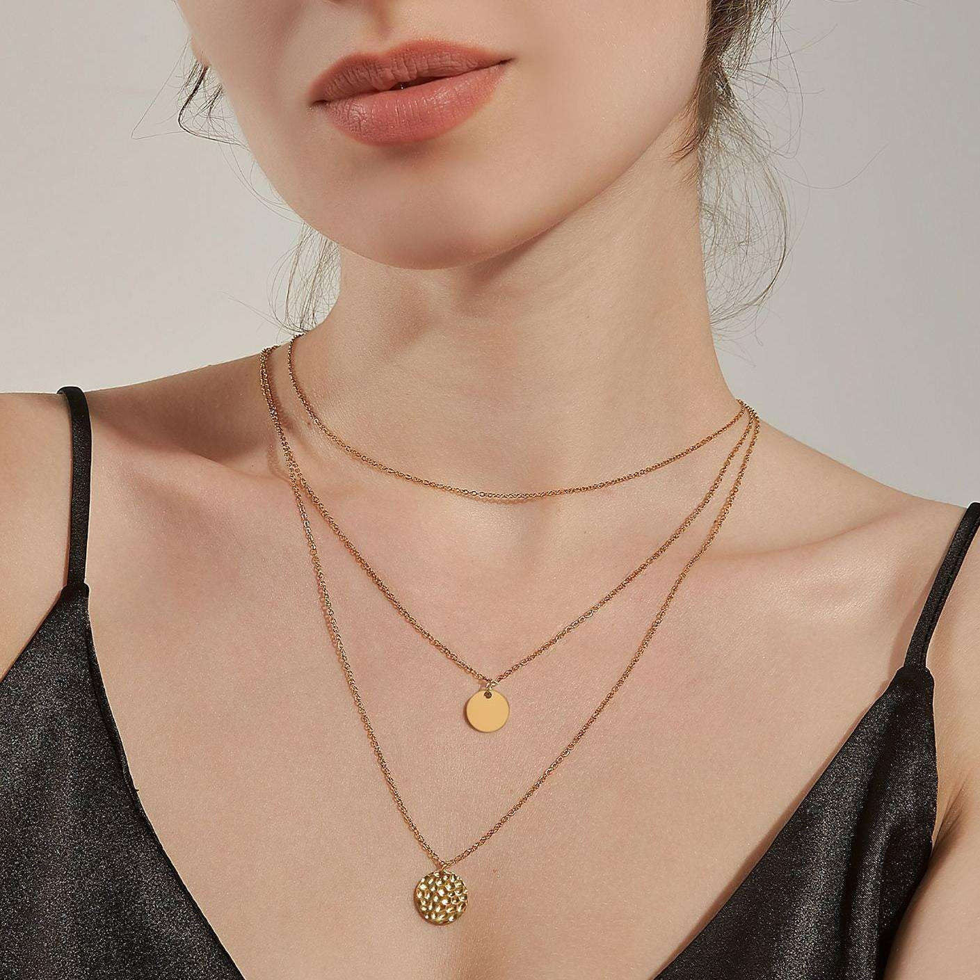 Delicate 14K Gold-Plated Bar & Coin Layered Choker Necklace | Vloy