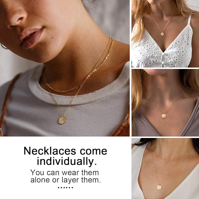 Elegant 14K Gold-Plated Hammered Coin Layered Necklace | Vloy