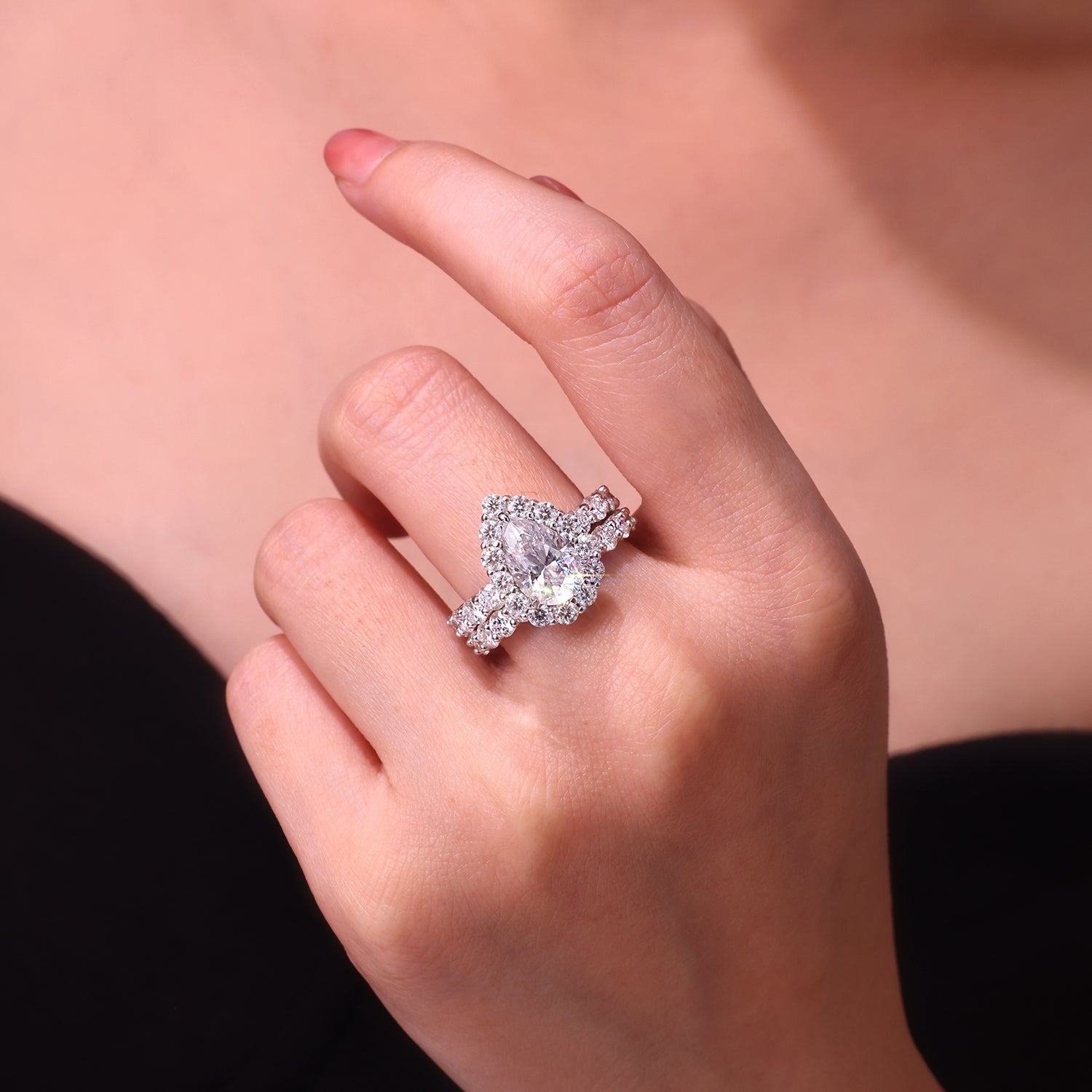 Pear-Cut Moissanite S925 Silver Platinum-Plated Unisex Ring | Vloy