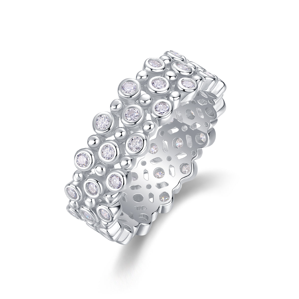 Mehrreihiger Moissanit S925 Silber Luxus Statement-Ring | Vloy